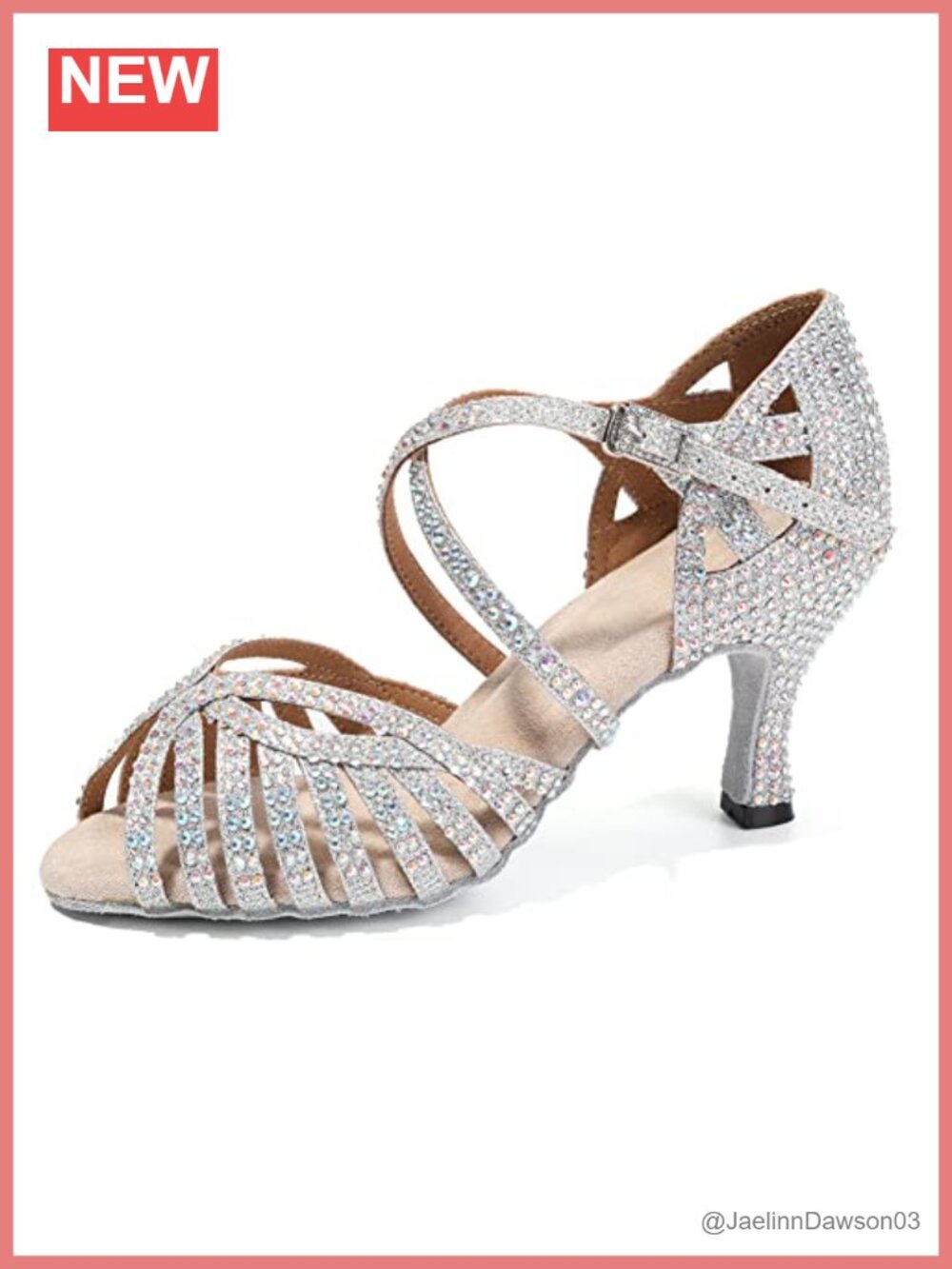 Women's Rhinestone Latin Ballroom Dance Shoes with 3 inch Heel, Open Toe, Suede